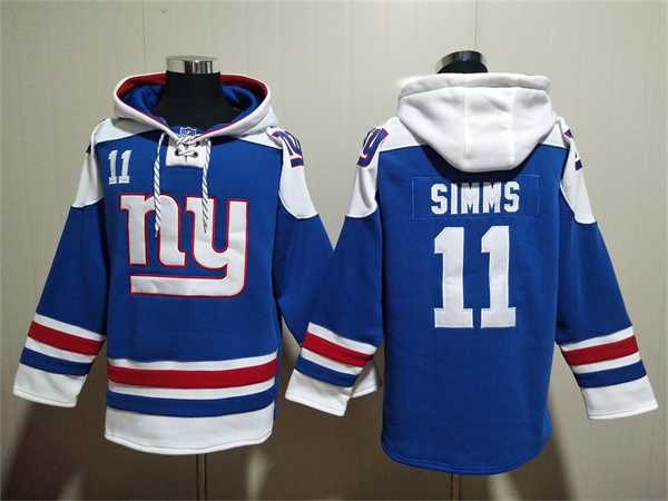 Men's New York Giants #11 Phil Simms Blue Lace-Up Pullover Hoodie,We sell and wholesale Men's New York Giants #11 Phil Simms Blue Lace-Up Pullover Hoodie on line form chian!